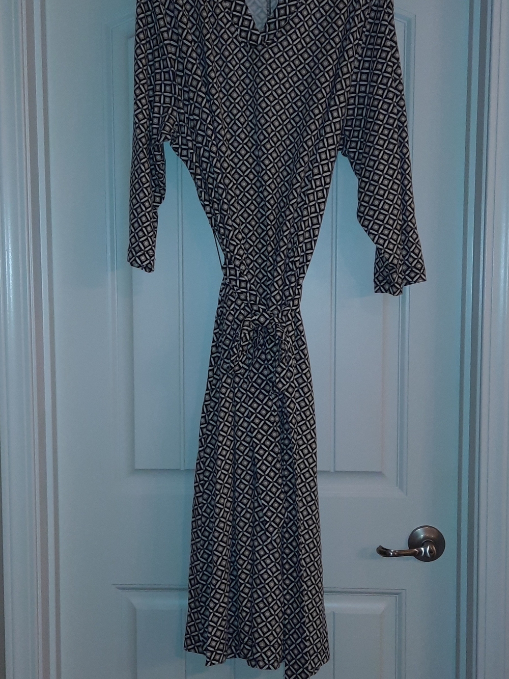 croft & barrow Black and White Diamond-Print, 3/4 Sleeve, Midi Dress